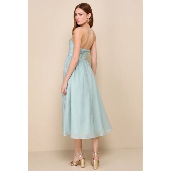 Lulu’s NWT Fairytale Design Sage Green Organza Strapless A-Line Midi Dress L - Picture 3 of 7